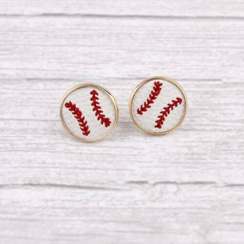Baseball Leather Embroidered Stud Earrings