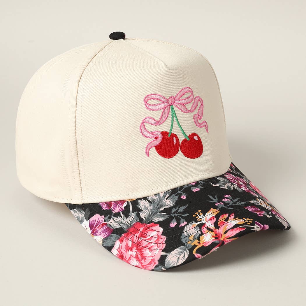 Cherry Ribbon Floral Trucker Hat