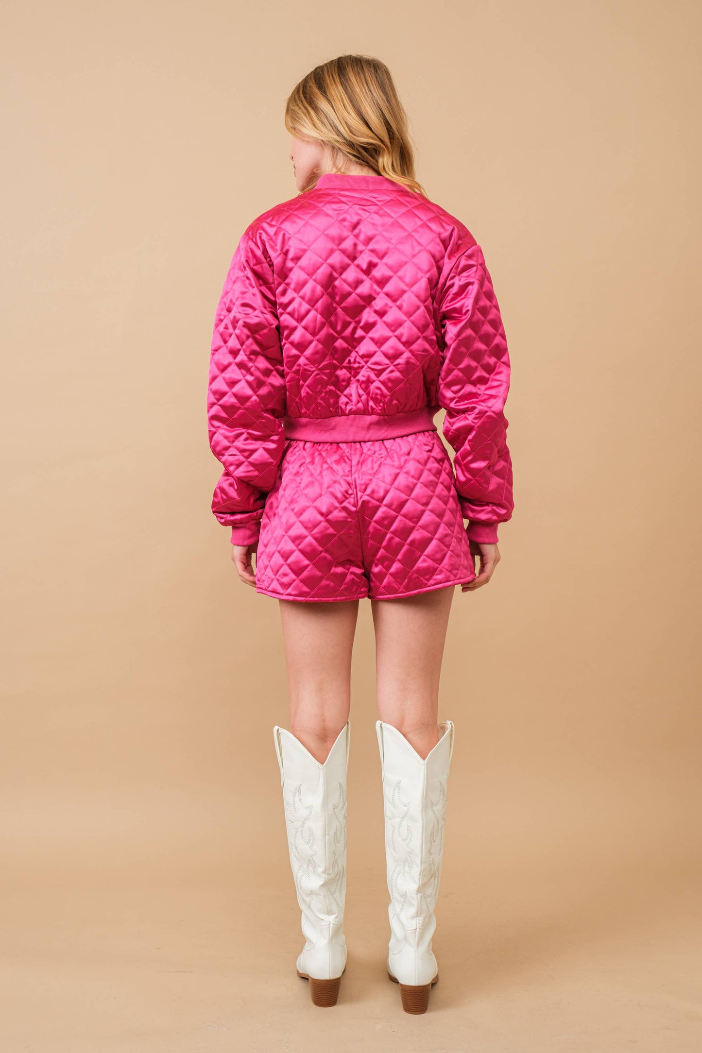 Quilted Crop Pocket Bomber Jacket w/ Matching Set