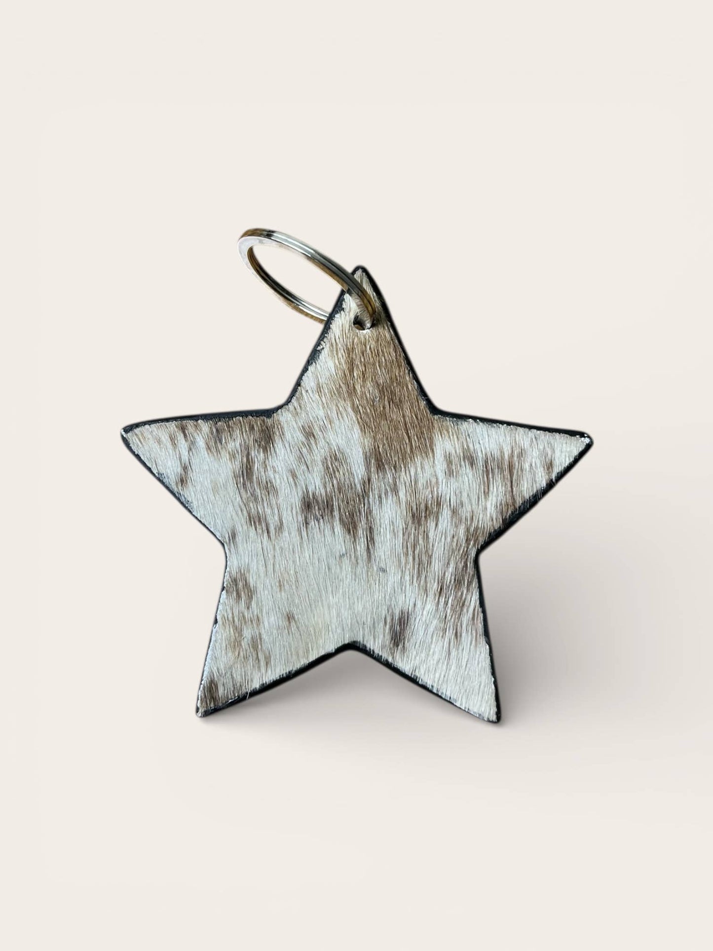 Star checkered tooled leather & cowhide keychain