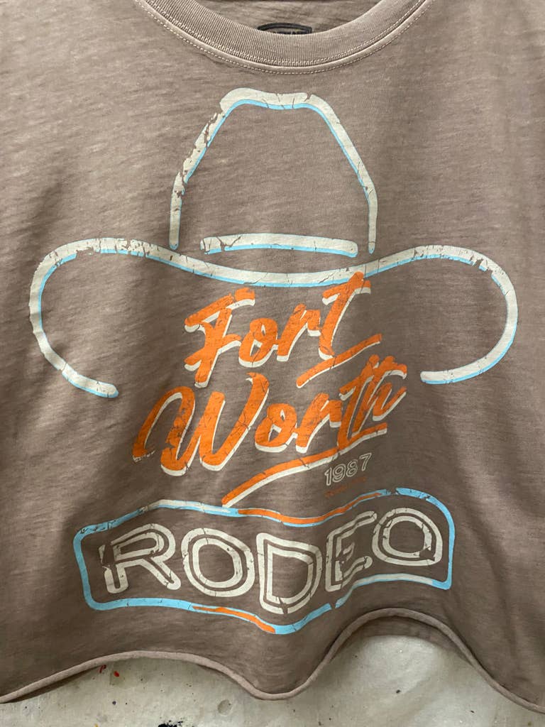 Fort Worth Rodeo 87 Vintage Relaxed Crop T-shirt : Medium Faded Brown