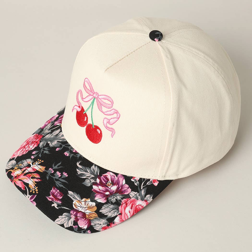 Cherry Ribbon Floral Trucker Hat