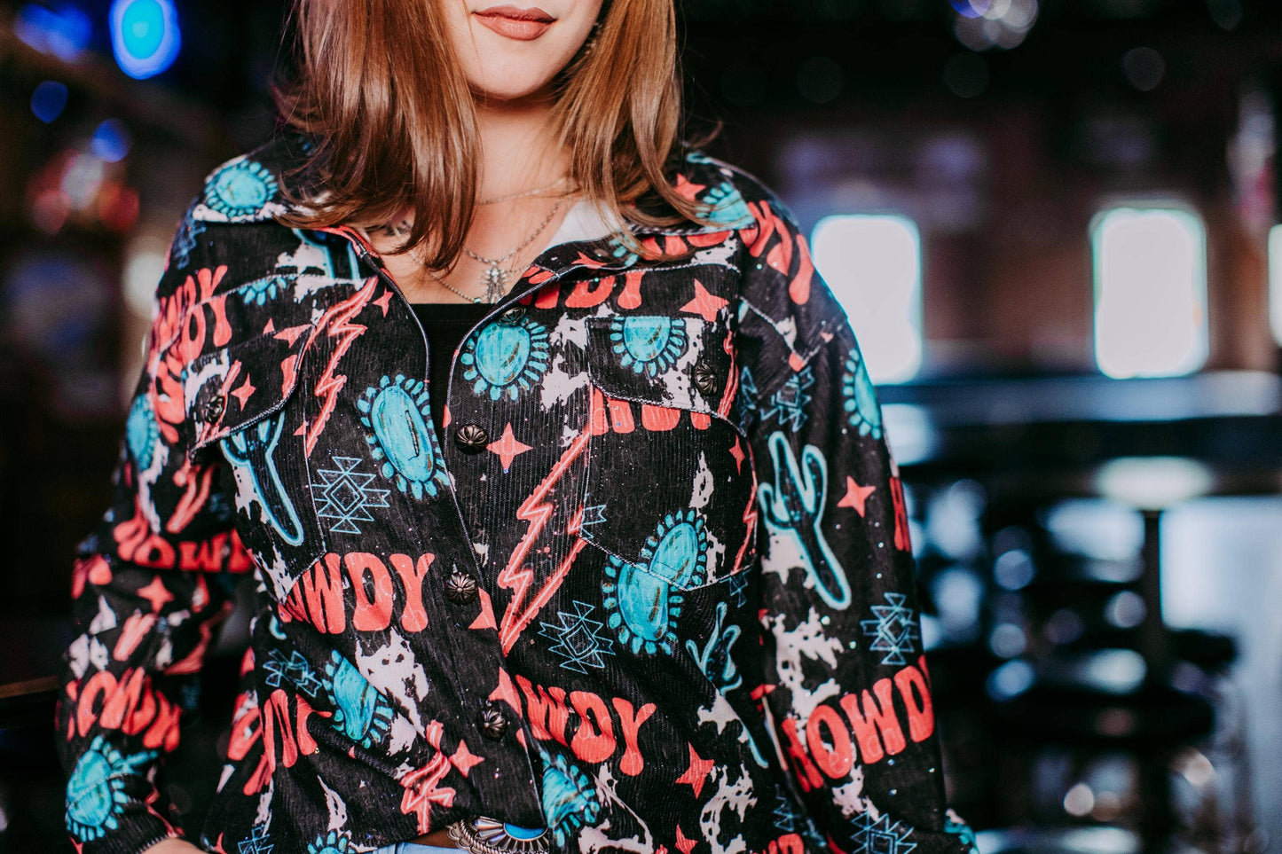 MK483 Sparkle Howdy Corduroy Shacket: Black / 1XL
