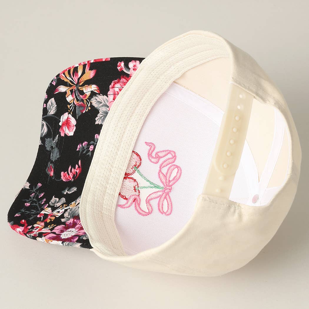 Cherry Ribbon Floral Trucker Hat