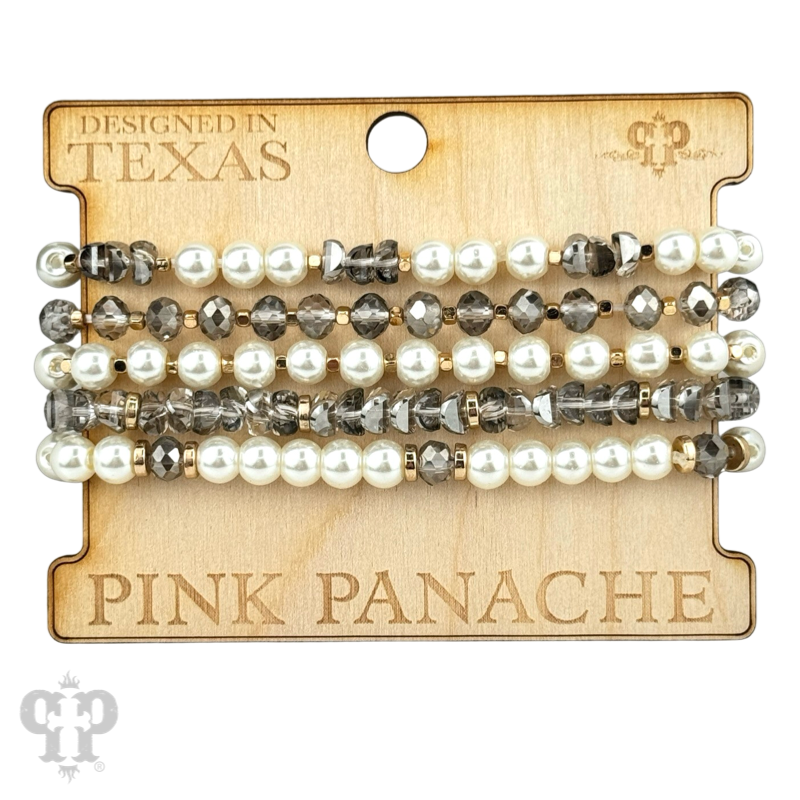 Pearl and faceted bead bracelet stack: Gray