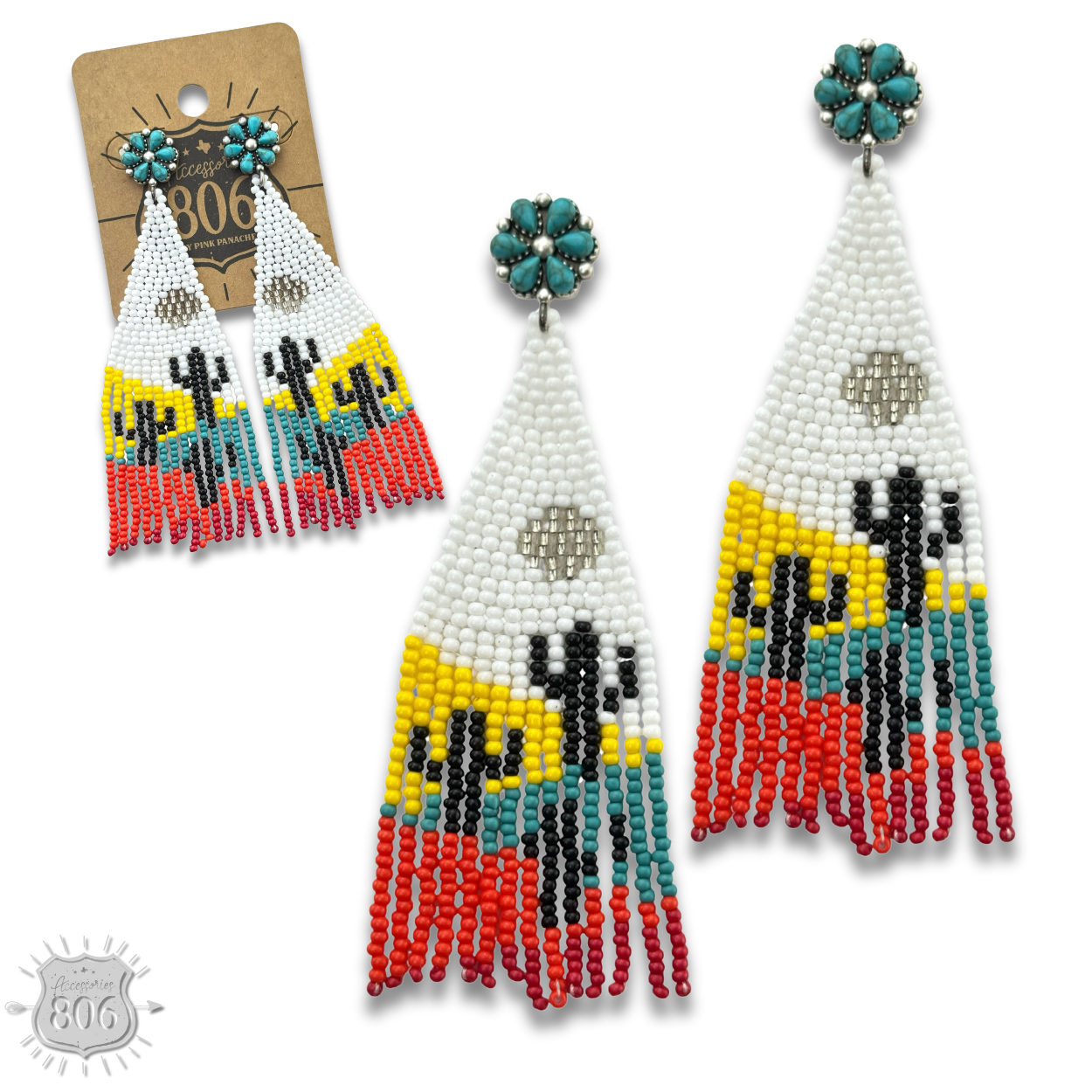 Beaded cactus scene earring, last call: Turquoise