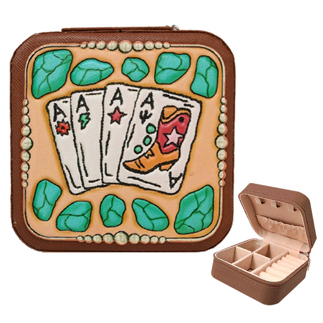 Western Tooled Square Leather Jewelry Box