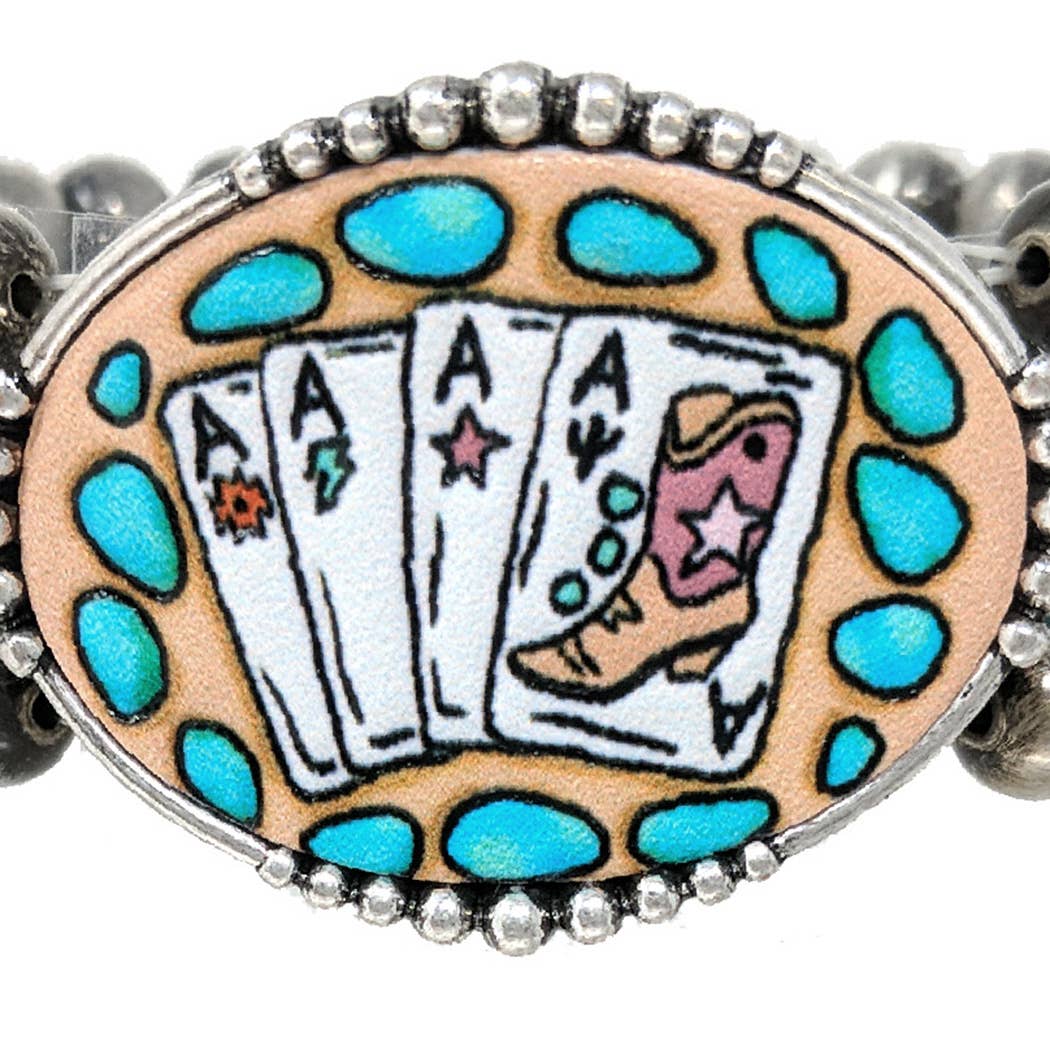 Ace Card Boots Print 3 Layered Beaded Bracelet