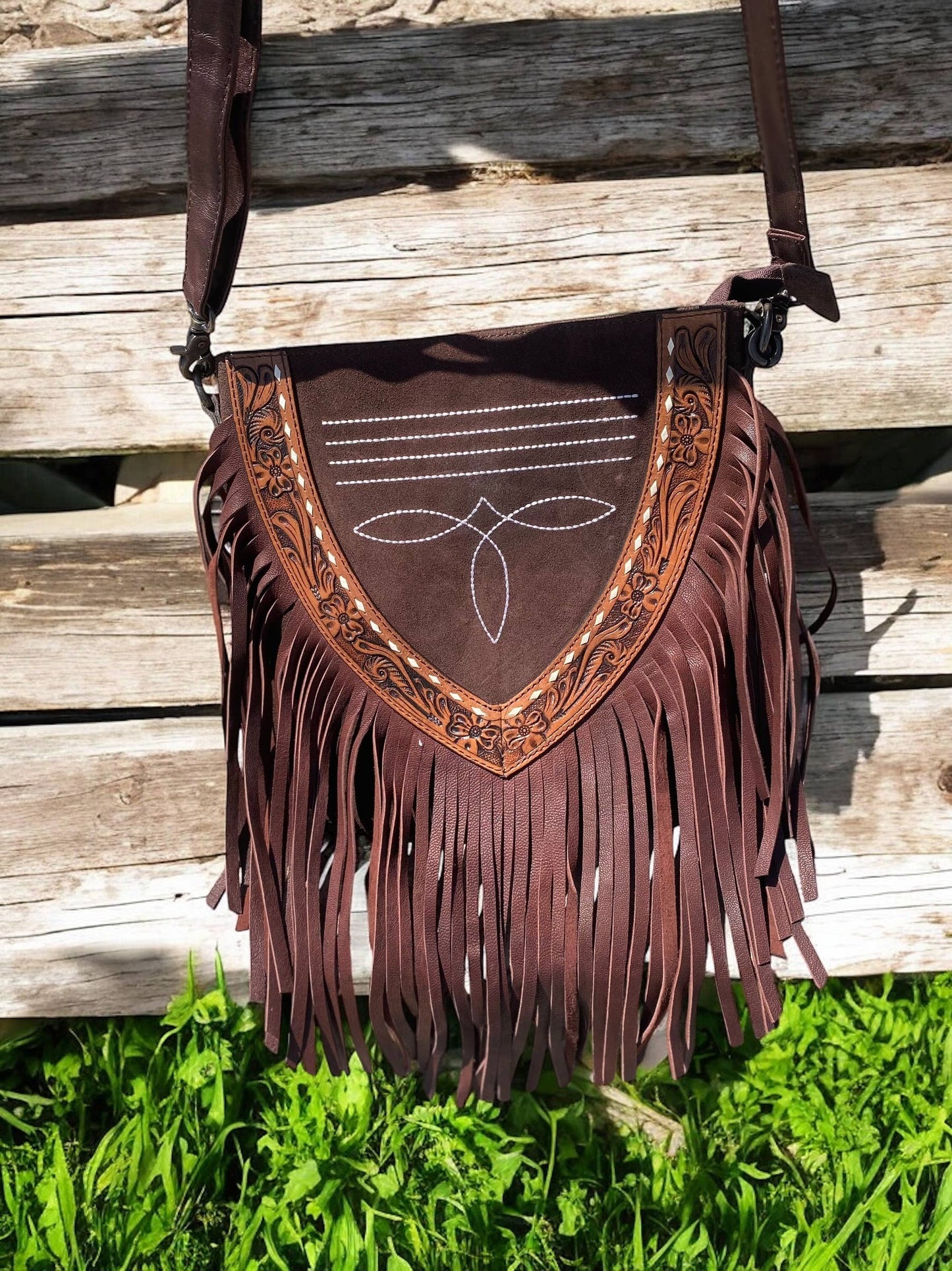 Fringe Suede Leather BootStitch Crossbody