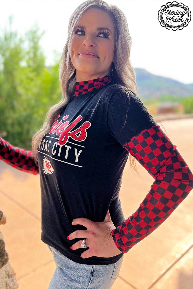 Pep Rally Mesh Top Red & Black Checkered Mesh Top