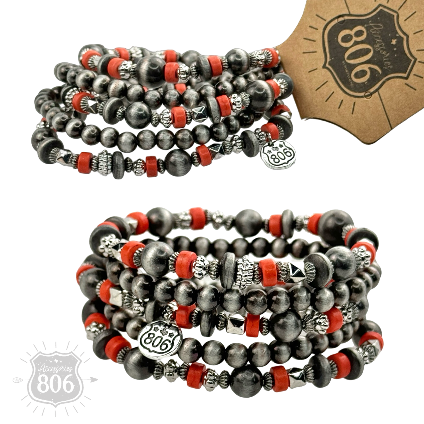 Silver mixed bead bracelet set