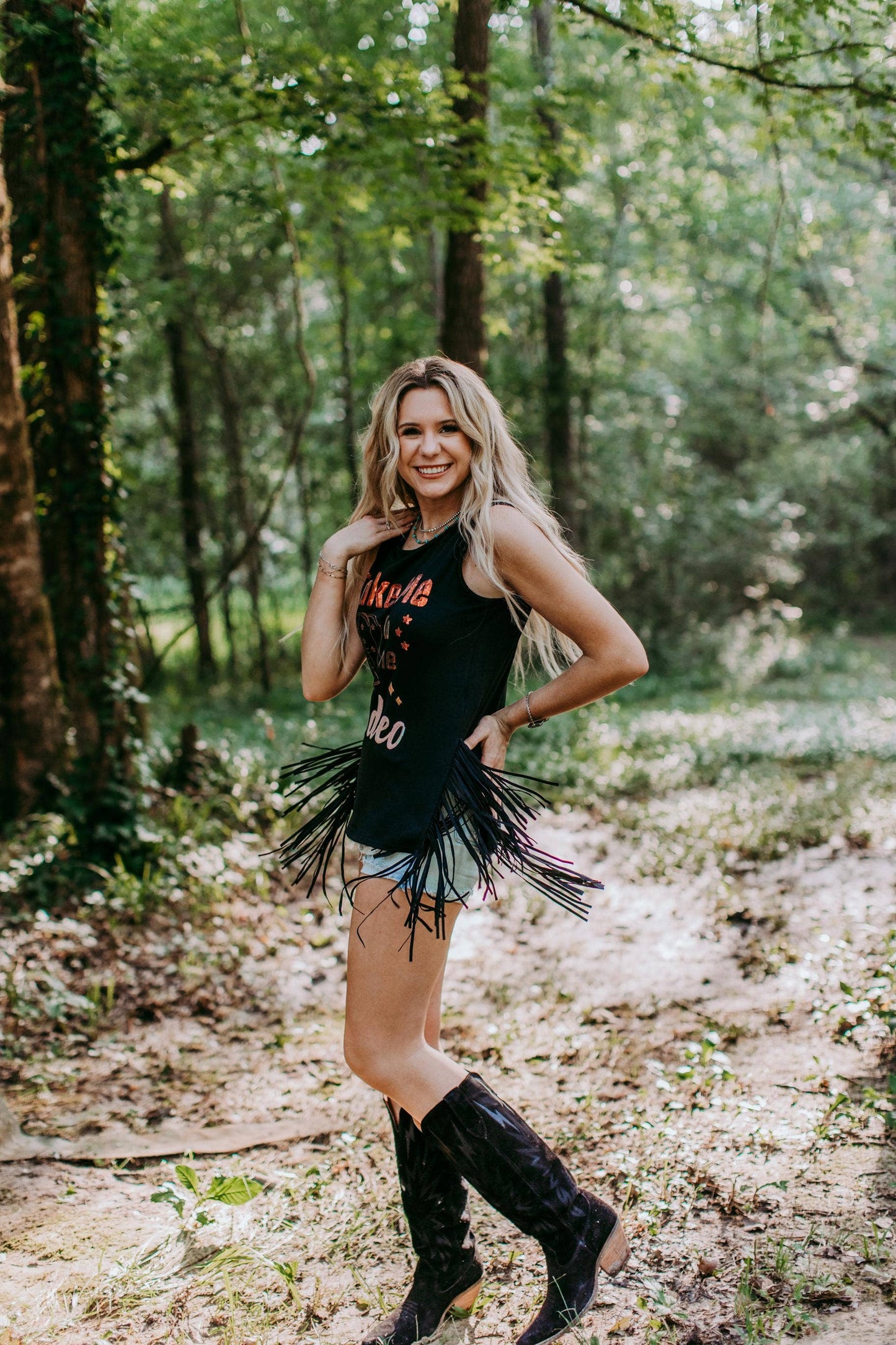Fringe Side Slit Tank Top - Black: Black