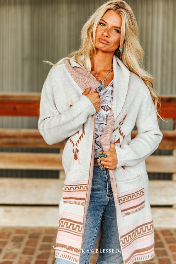 Neapolitan Aztec Long Sleeve Knitted Cardigan