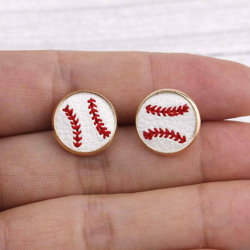 Baseball Leather Embroidered Stud Earrings