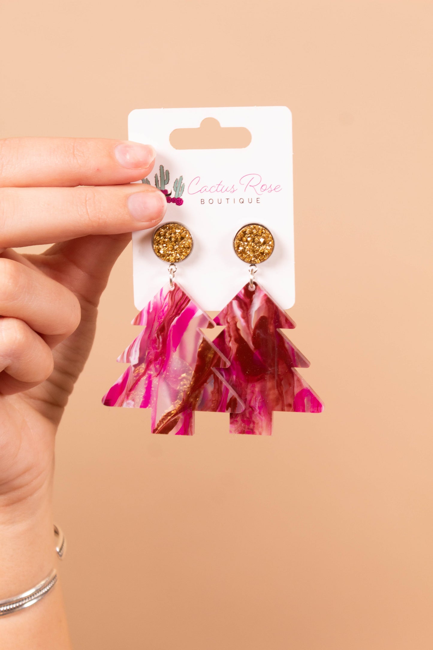 Marble Christmas Tree Earrings