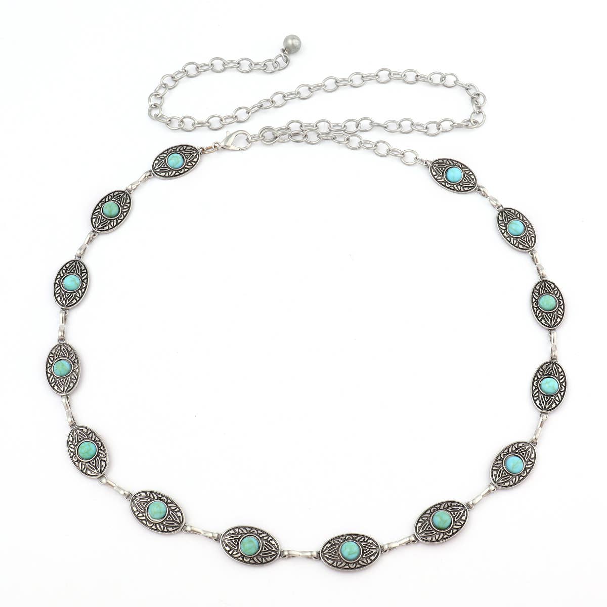 Silver and Turquoise Oval Concho Belt-Small
