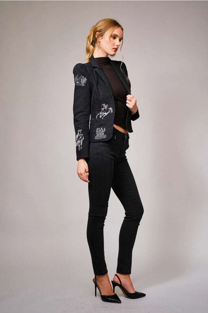 Black Denim Western Blazer