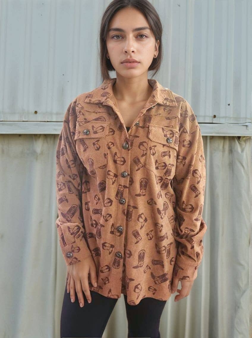 Boot Scootin' Corduroy Shacket: Brown