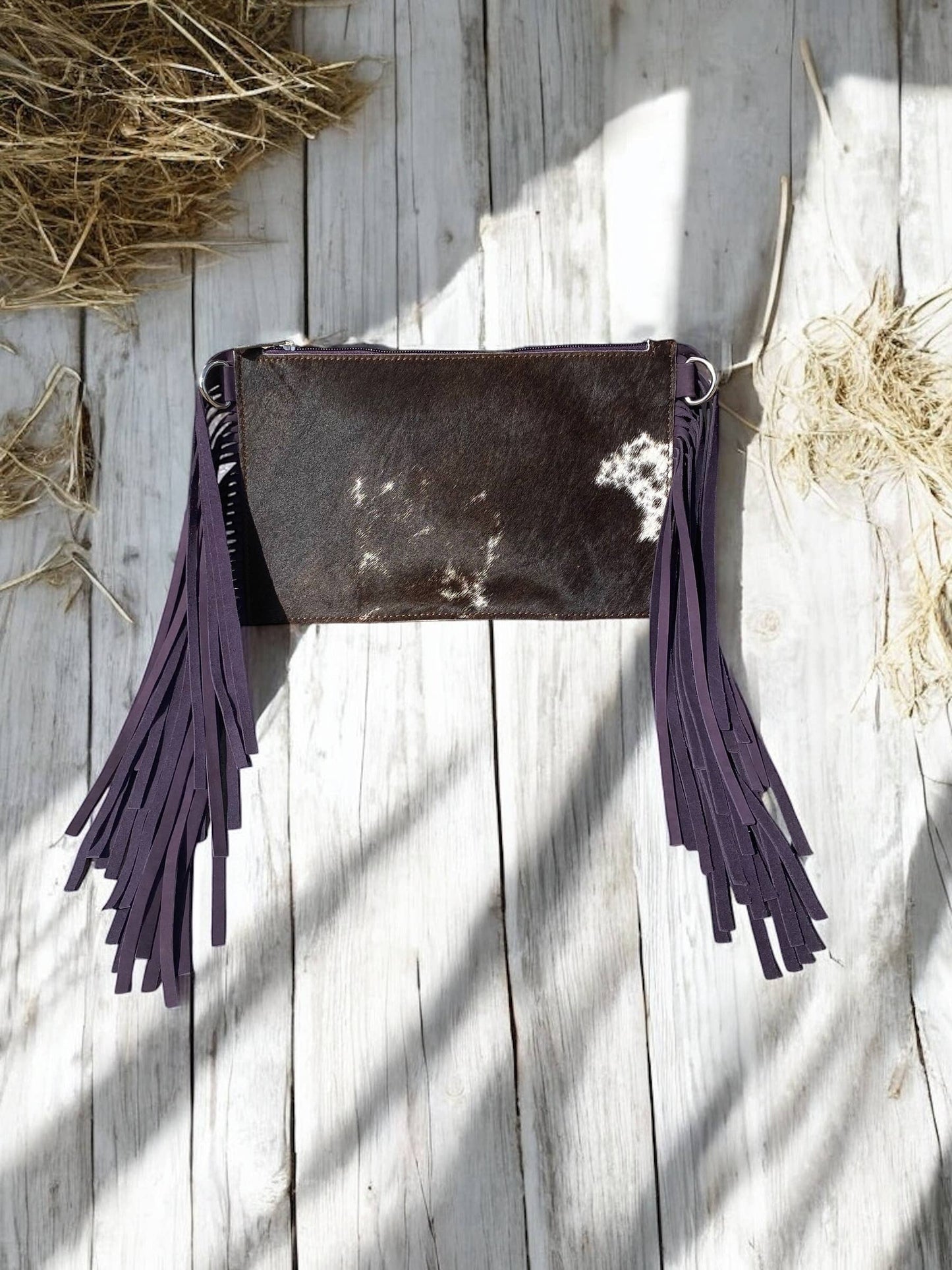 Fringe Cowhide Crossbodies: Burgundy Fringe