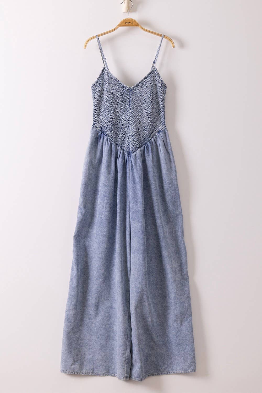 Smocked Torso Chambray Jumpsuit