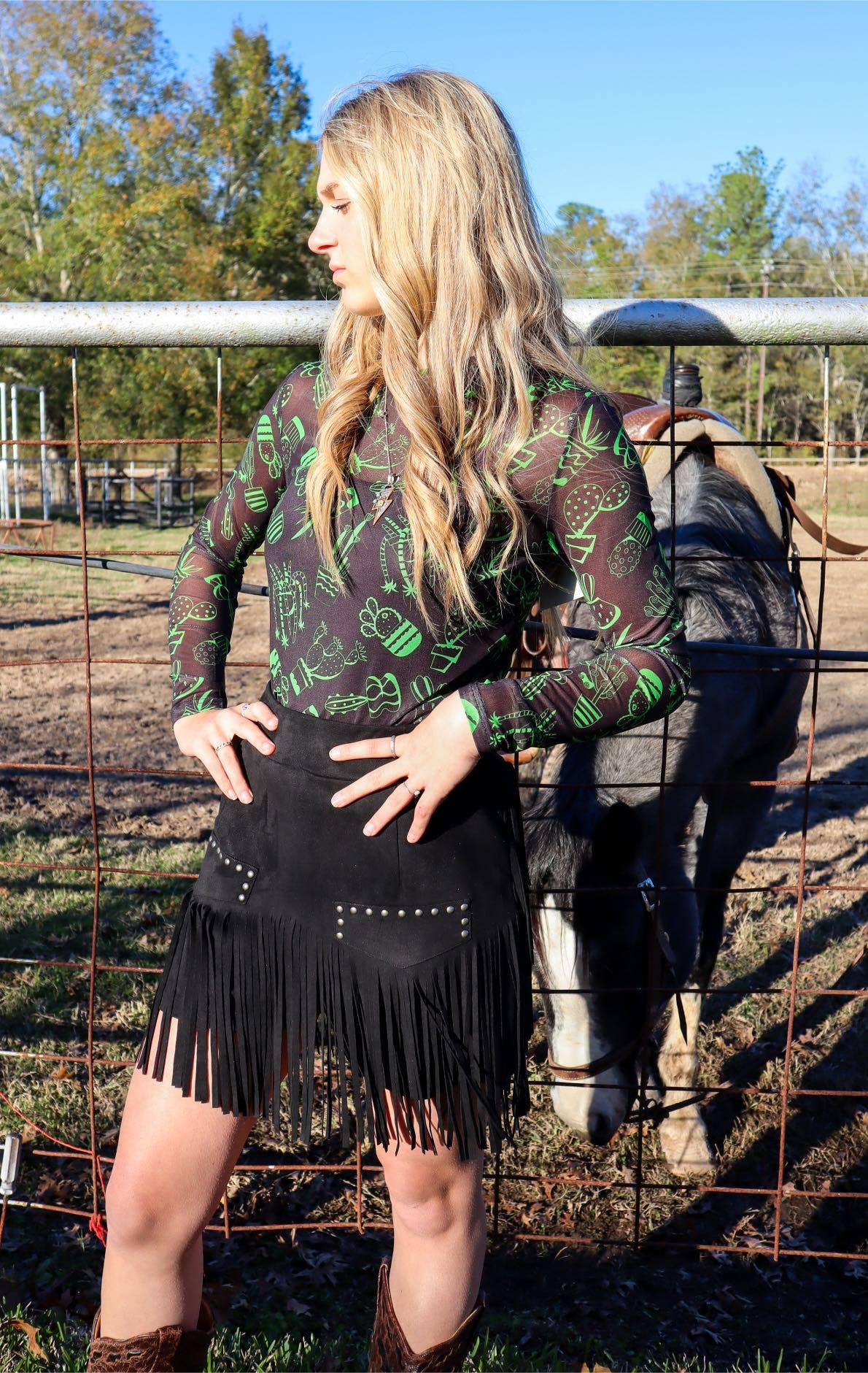Can't Touch This Long Sleeve Mesh Top - Green Cactus