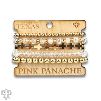 Cross bead bracelet stack: Gold