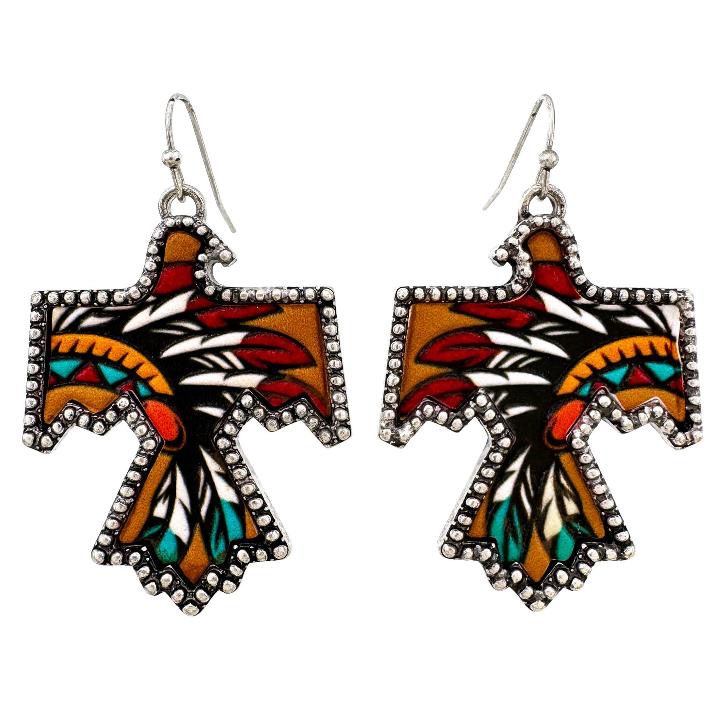 Tooled Leather Thunderbird Earrings