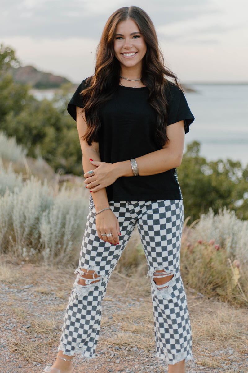 Checkered Out Distressed Denim