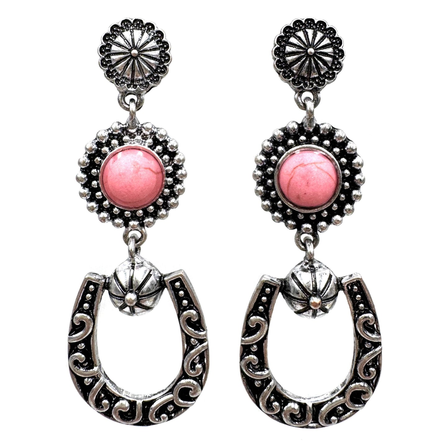 Western Horseshoe Dangle Earrings: Bronze