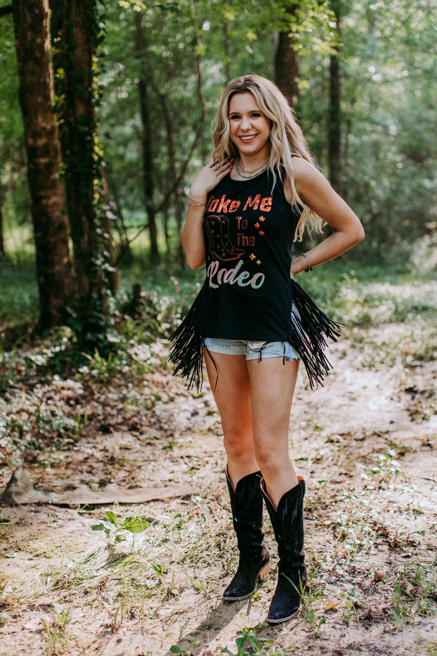 Fringe Side Slit Tank Top - Black: Black
