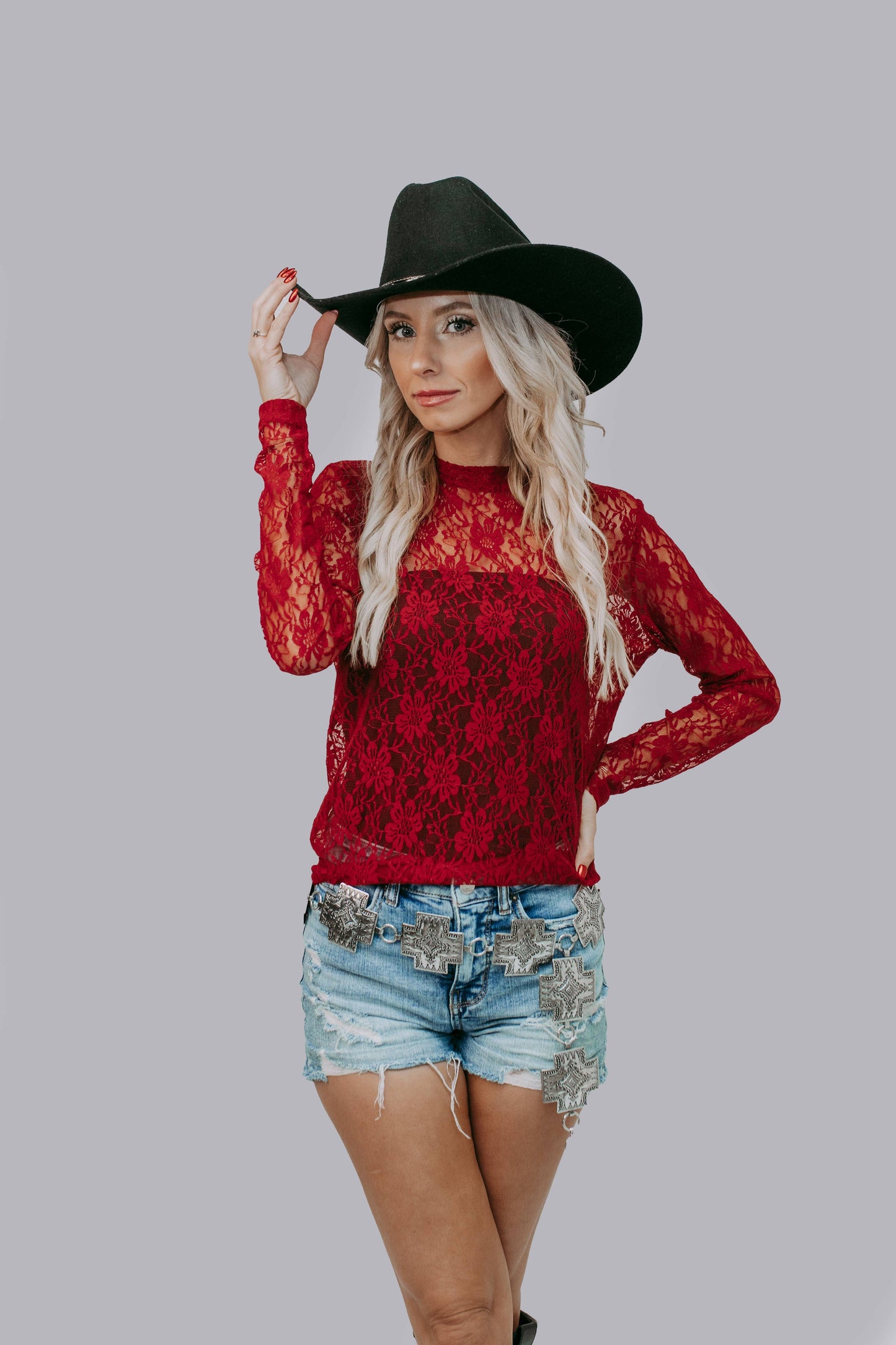 Flower Lace Top: Burgundy