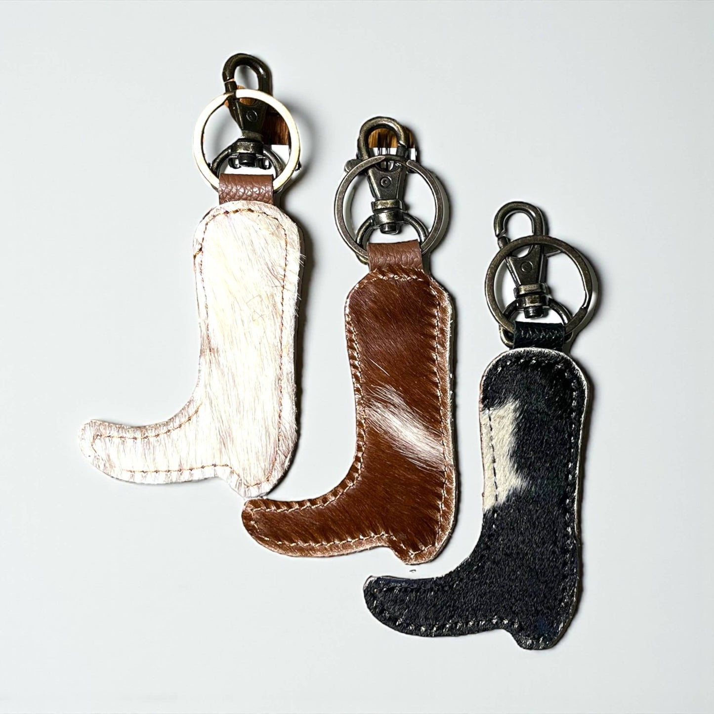 Lucky tooled leather & cowhide keychain