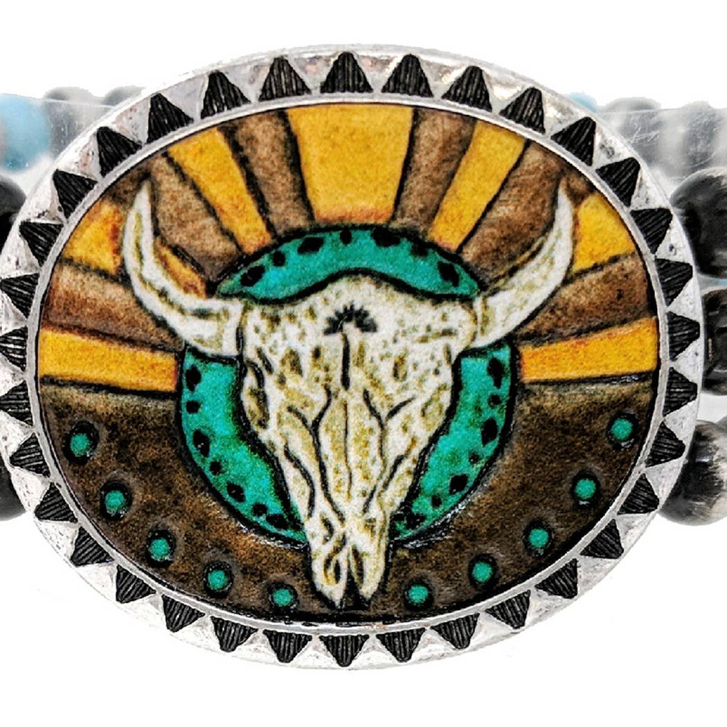 Western Vintage Steer Print Beaded Bracelet