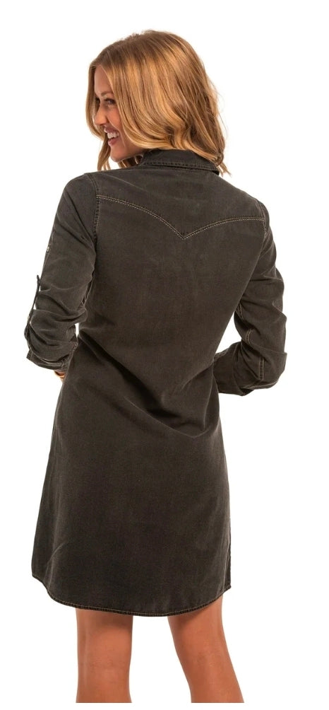 Dark Denim Pearl Snap Dress