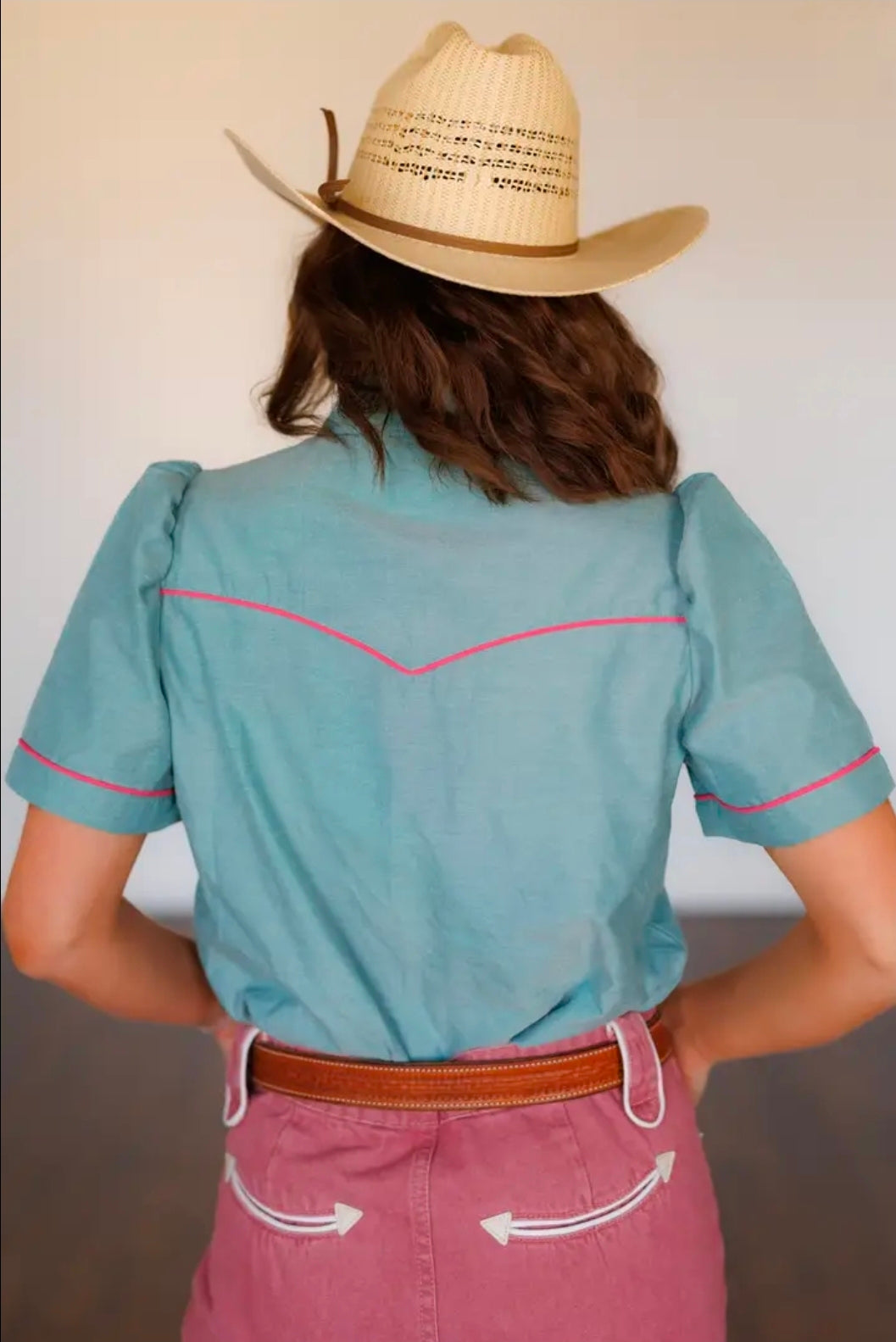 Pink Rose Chambray Pearl Snap