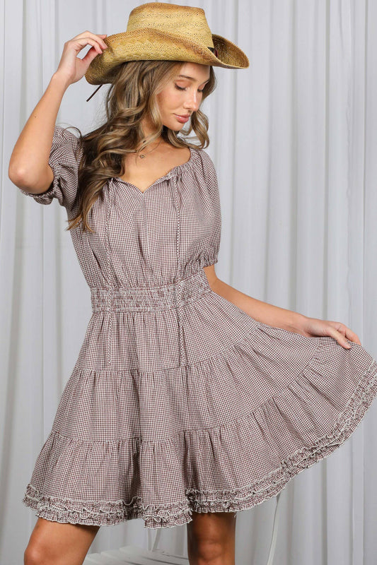 Gingham Tiered Ruffle Hem Dress