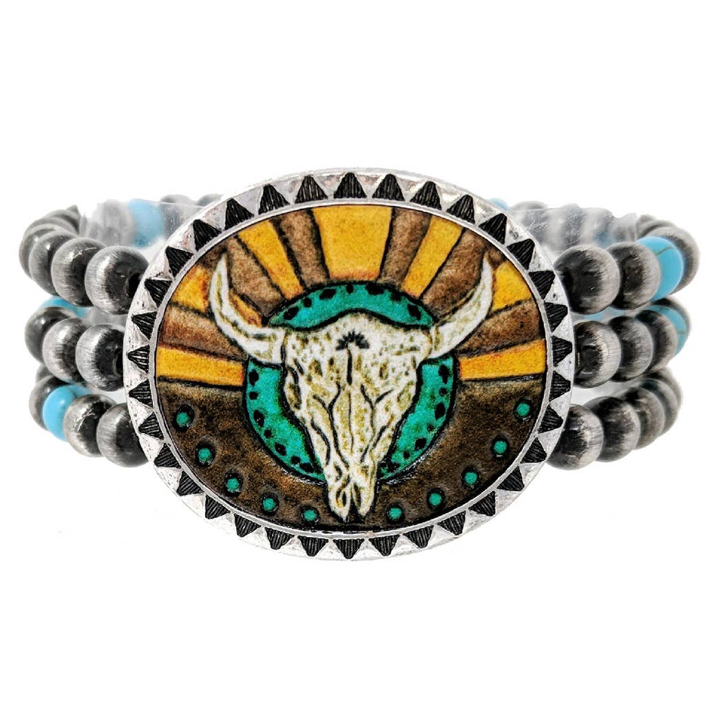 Western Vintage Steer Print Beaded Bracelet