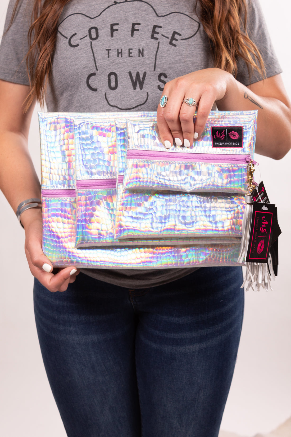 Metallic Gator Make Up Junkie Bags