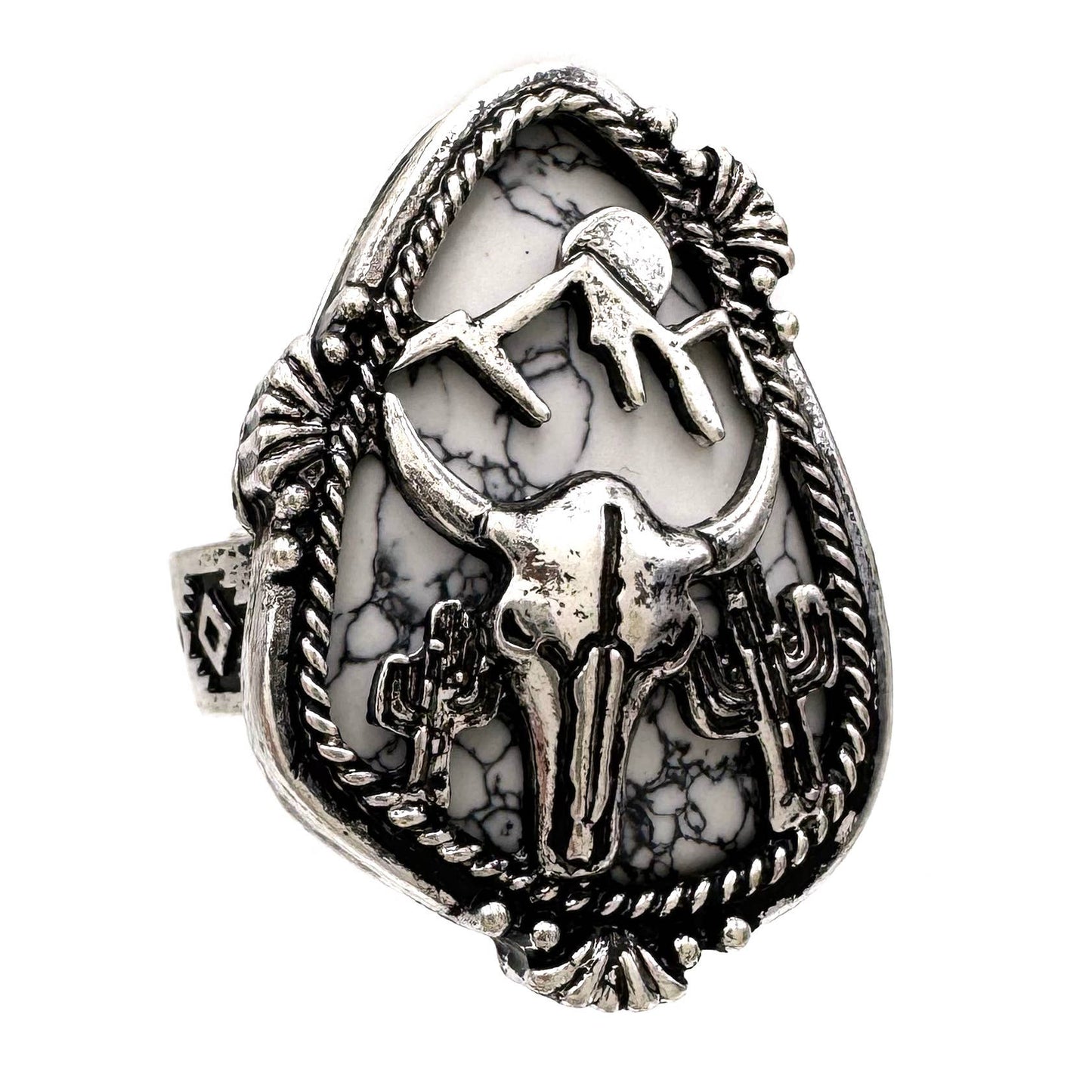 Longhorn Skull Turquoise Stone Western Native Stretch Ring: Turquoise