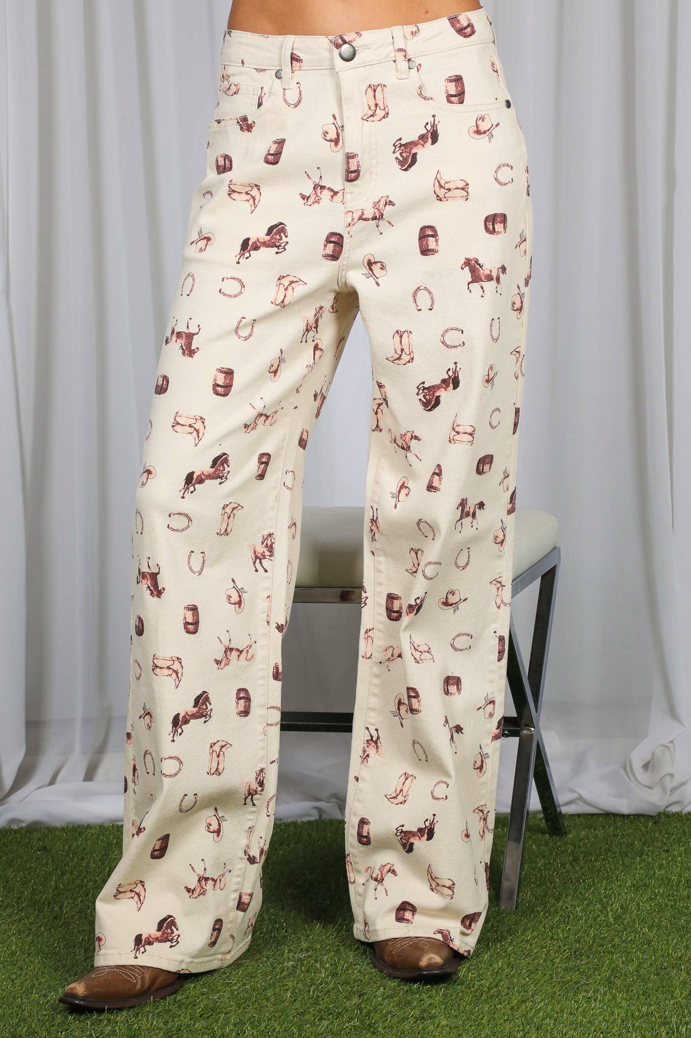 Western Print Wide Leg Pants