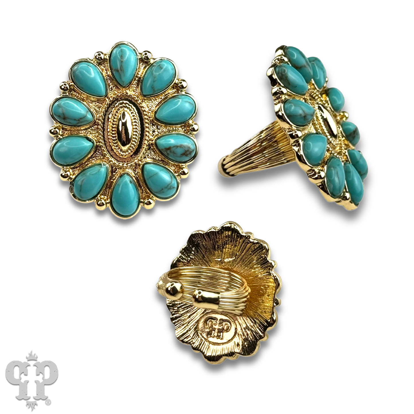 Turquoise and 18k gold dipped concho ring: Turquoise