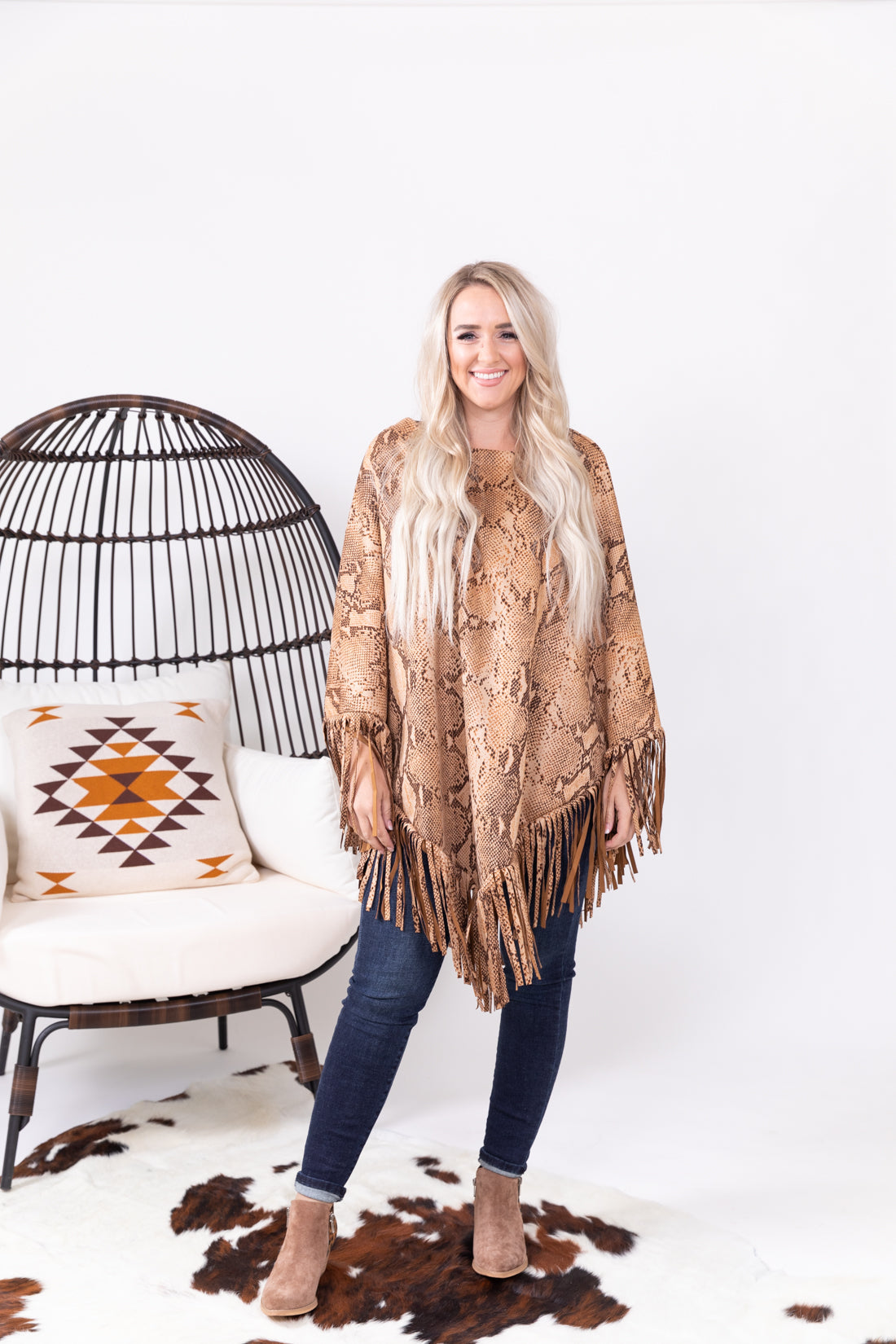 Yellowstone Snakeskin Fringe Poncho