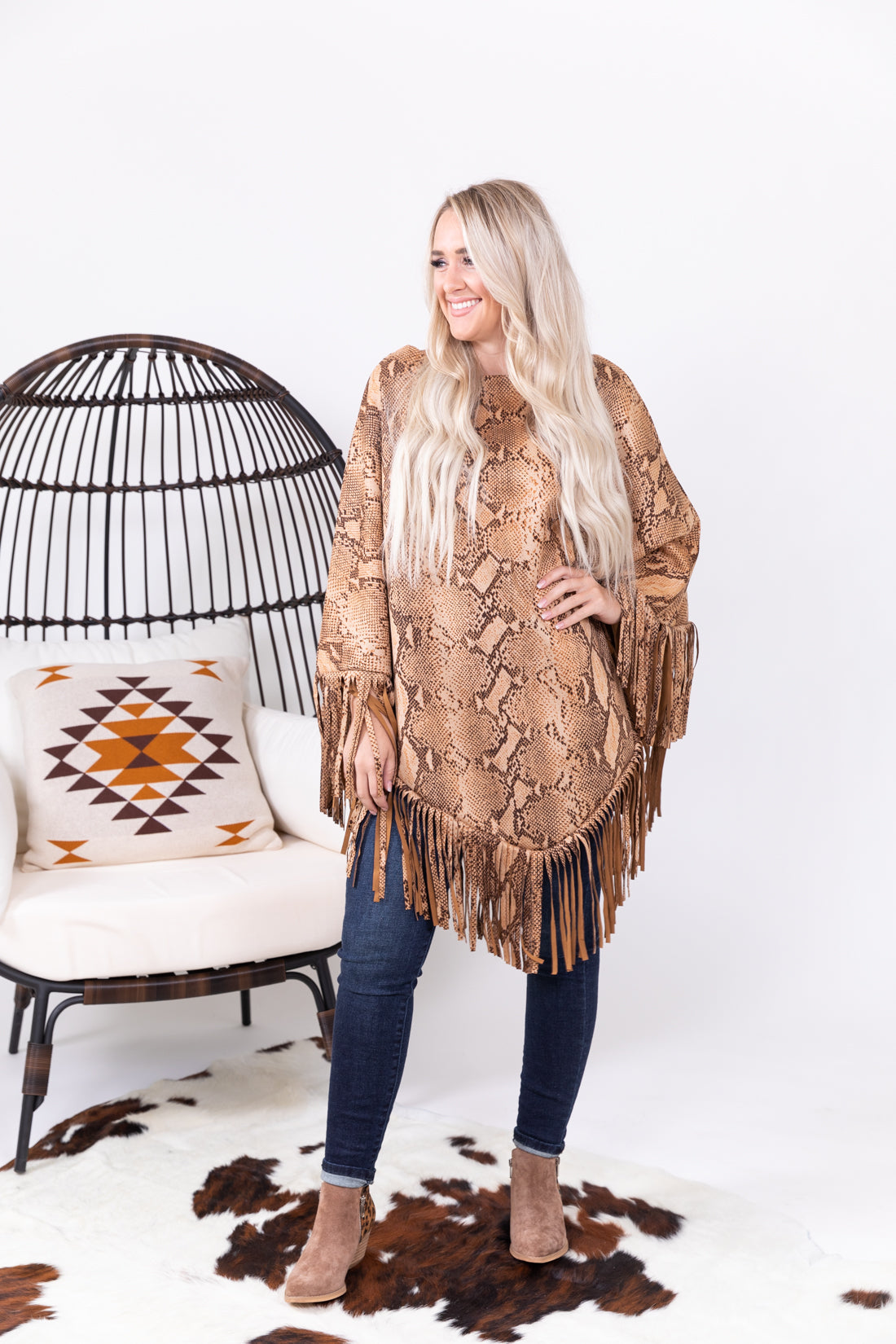 Yellowstone Snakeskin Fringe Poncho