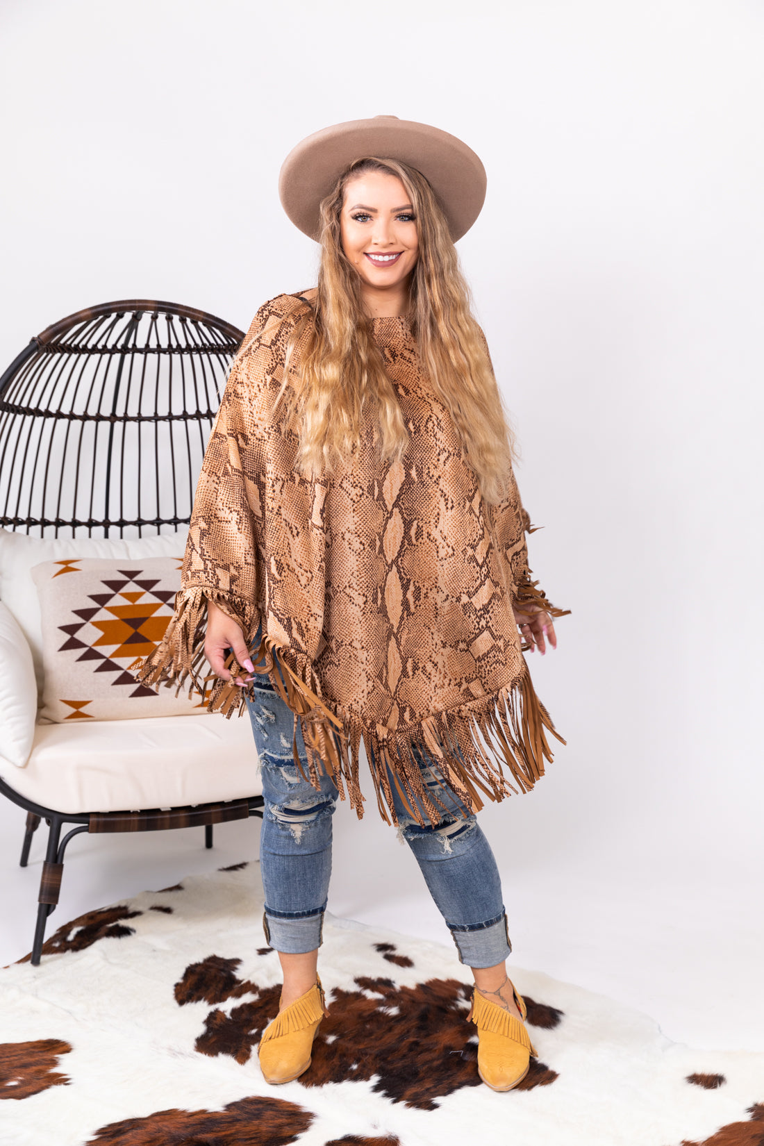 Yellowstone Snakeskin Fringe Poncho