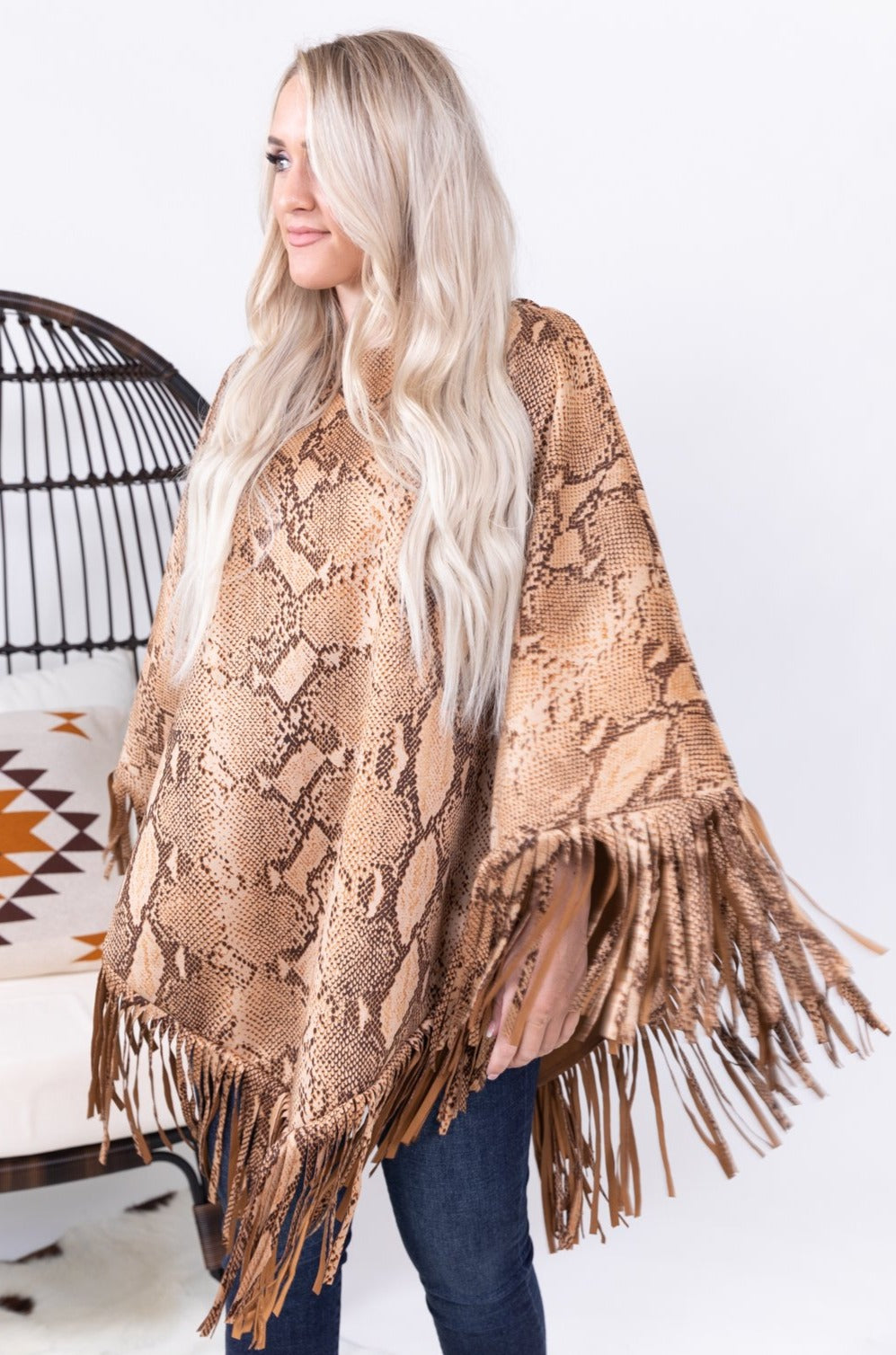 Yellowstone Snakeskin Fringe Poncho