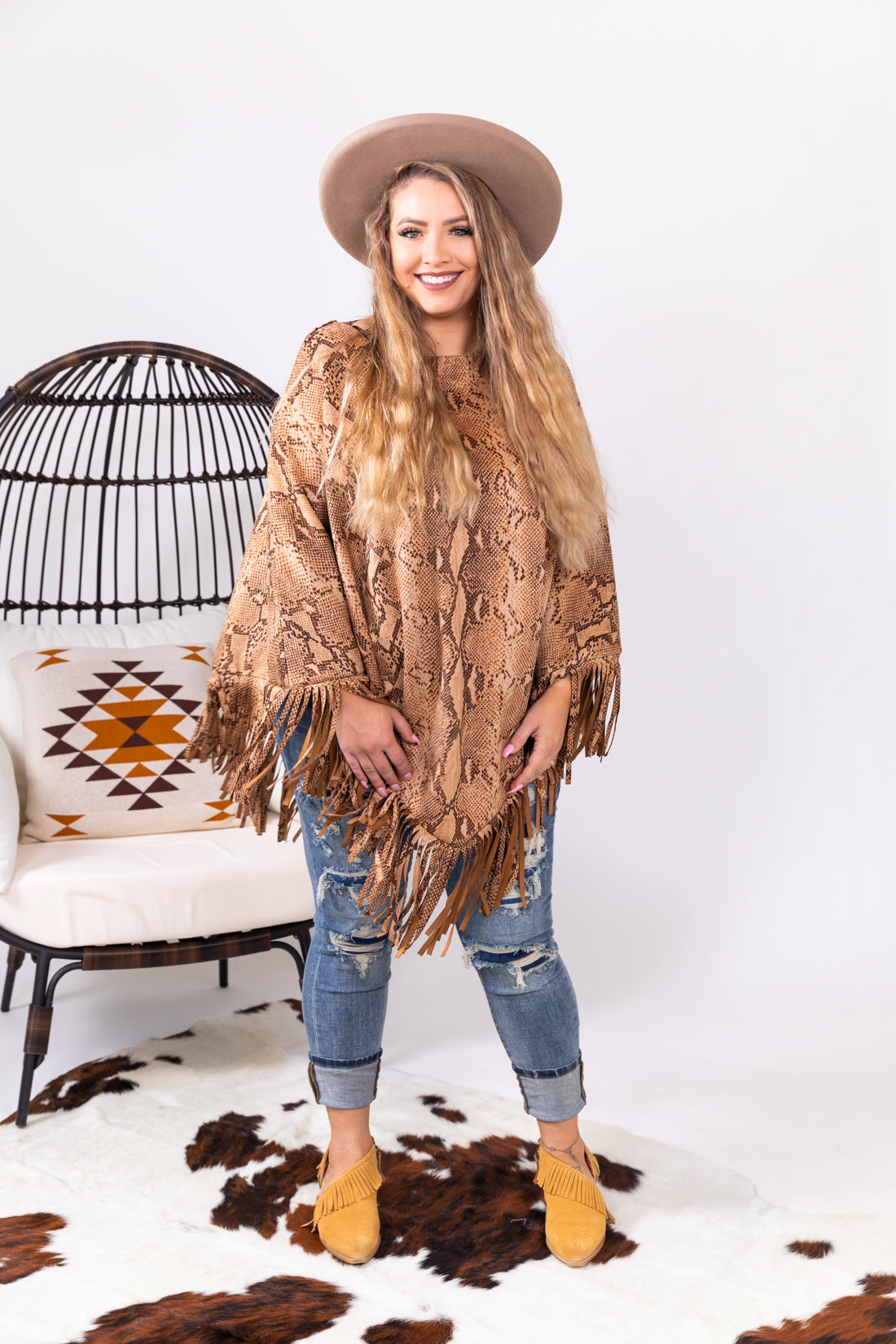 Yellowstone Snakeskin Fringe Poncho