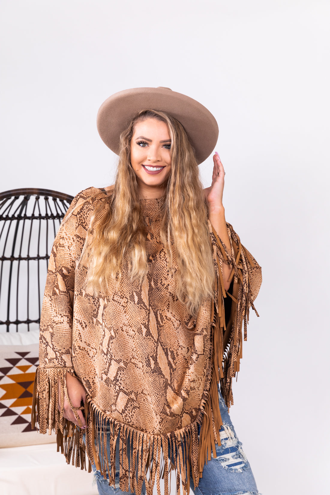 Yellowstone Snakeskin Fringe Poncho