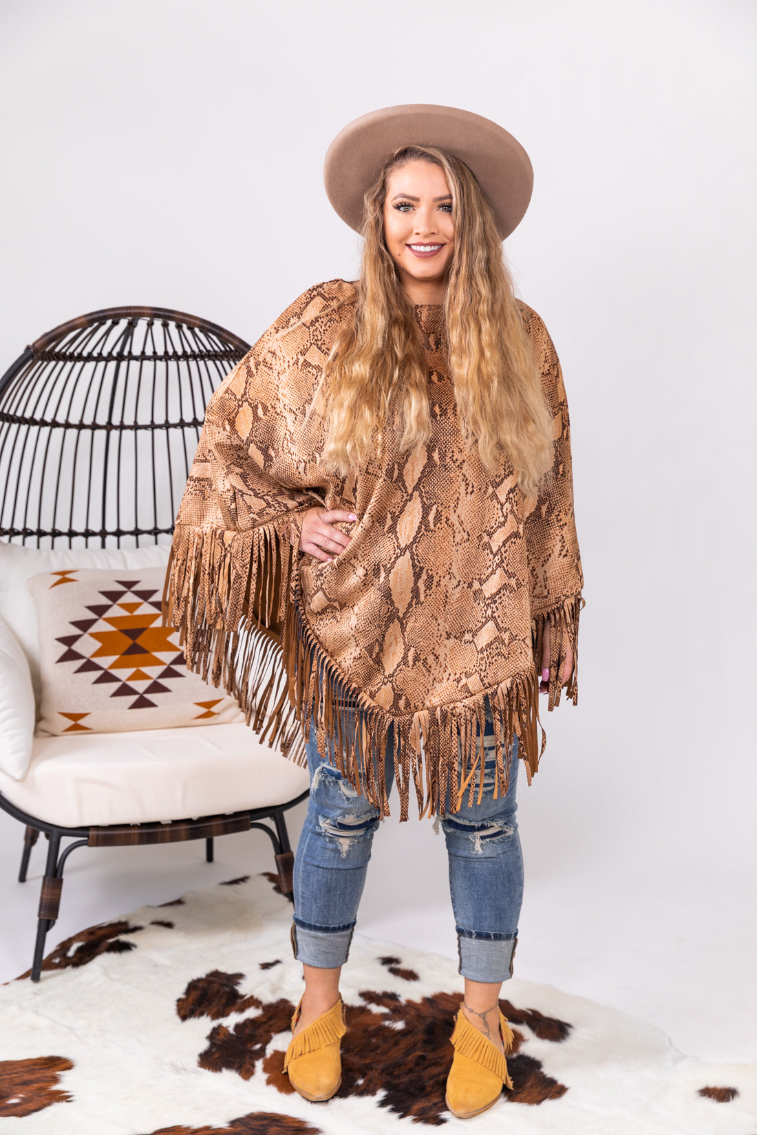 Yellowstone Snakeskin Fringe Poncho