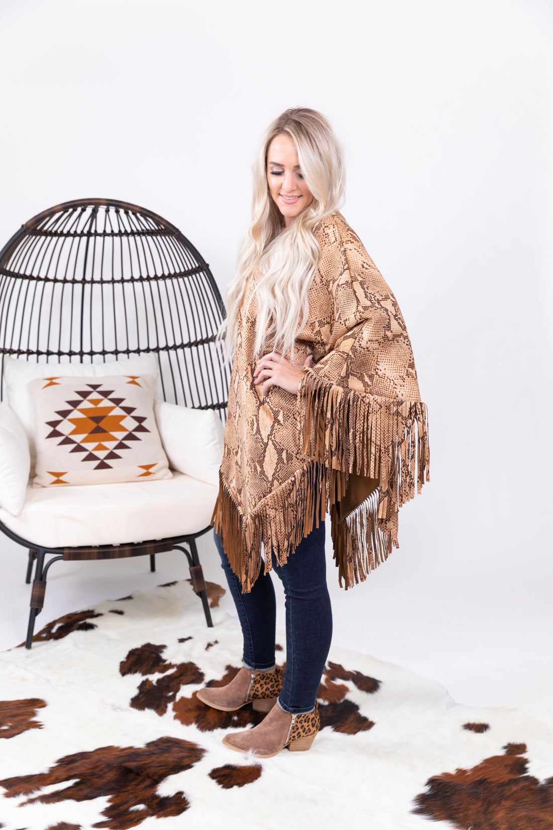 Yellowstone Snakeskin Fringe Poncho