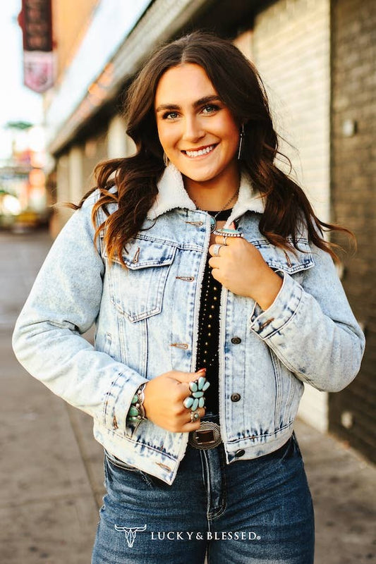 Stone Wash Sherpa Lined Denim Jacket